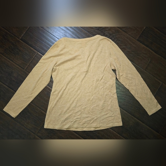 Christopher & Banks Womens Tan Waffle Y2K V Neck Long Sleeve Top - Picture 3 of 10